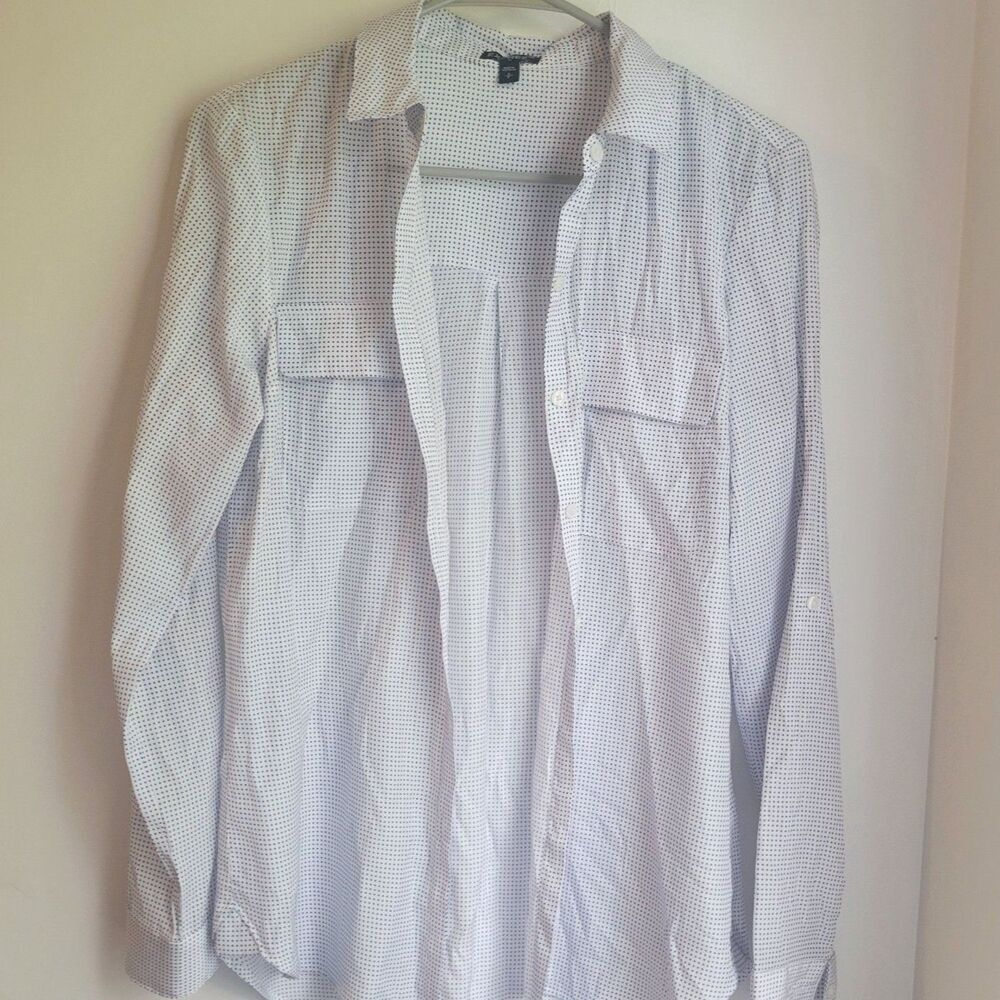 EXPRESS White and Blue Polka Dot Button Up Down Top Women's Small S
